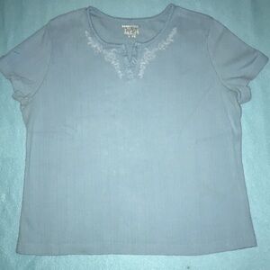 BASIC EDITIONS embroidered details short sleeve cotton light blue size XL